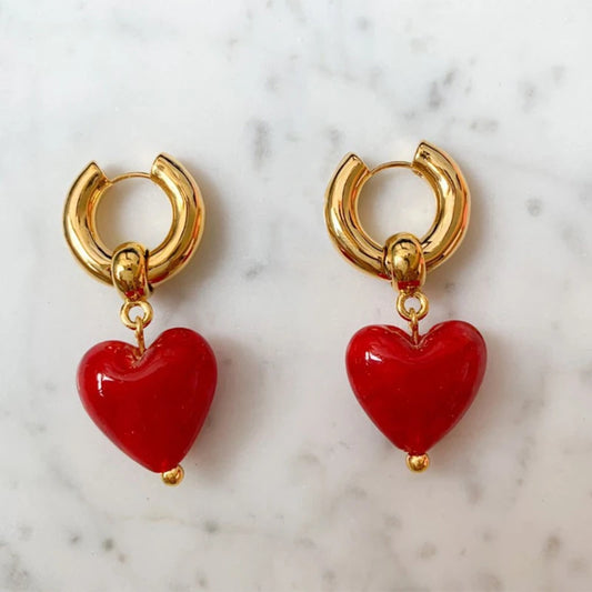 Heart Earrings - Red