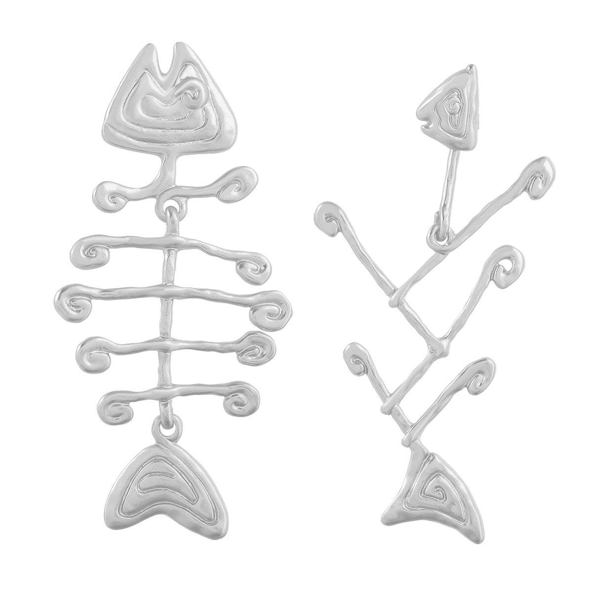 Fish Bone Asymmetric Earrings